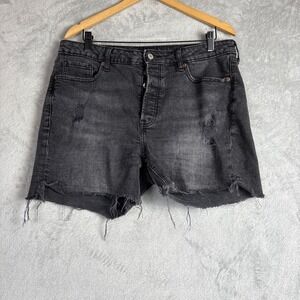 Old Navy Womens Black High Rise OG Straight Distressed Denim Shorts Size 14 Mom